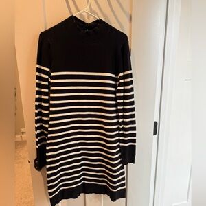 LOFT Black and White Striped Cowl Neck Sweater Dress